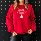 Red Gildan Sweatshirt with Christmas Vibes in White Glitter Print.  all SKUs