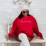 Fa La La red sweatshirt with champagne gold print. all SKUs