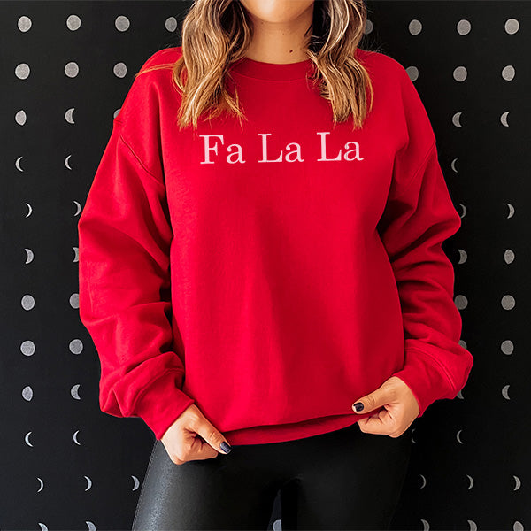 Red Fa La La Sweatshirt with White Print. all SKUs