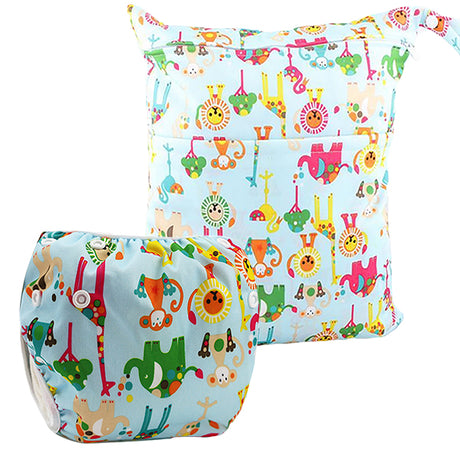 reusable swim diaper and wet dry diaper bag set circus animals