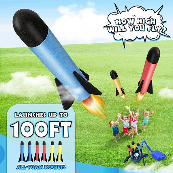 Kids Rocket Launcher with 6 Foam Rockets - 100 ft in the air