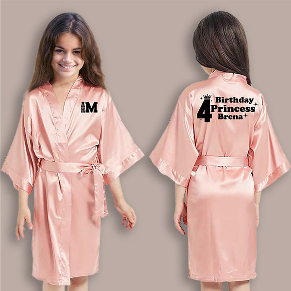 Pretty Girl Robes w Birthday Number for Birthday Girl & Birthday Squad, Personalized Girls Bathrobes with Name, Spa Birthday Party Robes