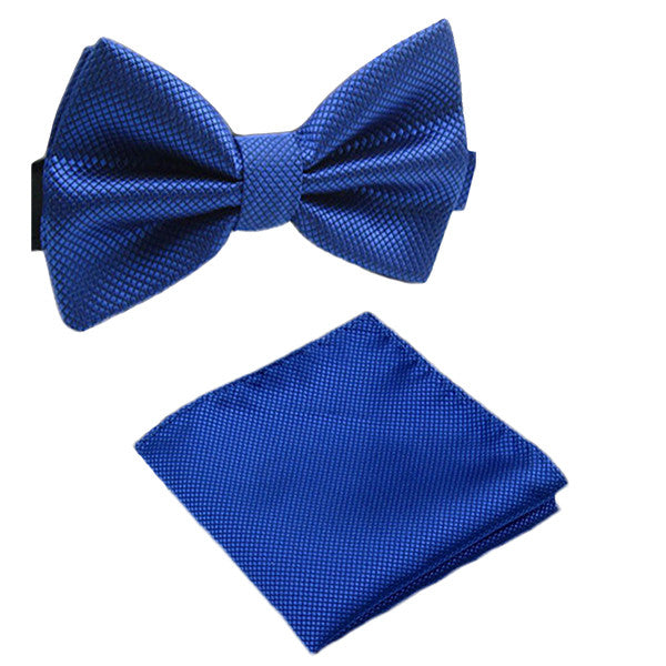Solid Matching Pre-Tied Bow Tie and Pocket Square Sets for For Formal Events - Gifts Are Blue - 7