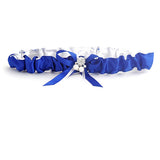 Royal Blue Satin Bride Wedding Garter with Pearl and Ribbon - Gifts Are Blue - 2