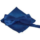 Mens Smooth Satin Feel Formal Pre-Tied Bow Tie and Pocket Square - Gifts Are Blue - 2