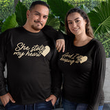 The couple matching shirts are cute and definitely romantic.  One shirt has the print She Stole My Heart and the second shirt says And I'm Keeping It. all SKUs