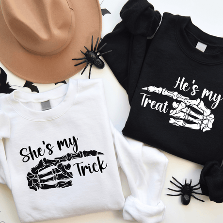 Great matching couples halloween sweatshirt to wear at fright fest, haunted houses, and all other halloween events. all SKUs