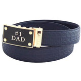 FEDEY Mens Ratchet Belt w No1 DAD Statement Buckle, Leather, Signature, Main, Blue/Gold