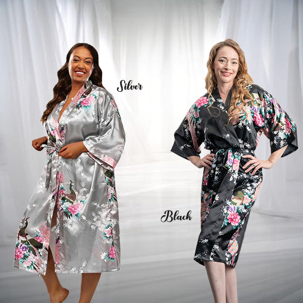 Floral Satin Silver Robe and Black Bridesmaid Robe for Mother of the Bride and Mother of the Groom