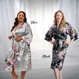 Floral Silver and Black Bridesmaid Robes for Wedding & Bachelorette Party