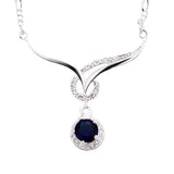 Elegant Silver-Plated Necklace with Blue Sapphire Cubic Zirconia