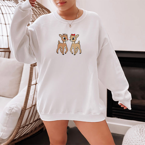 Rudolph and Clarice Christmas sweatshirt. All SKUs