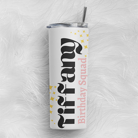 Cute Birthday Girl and Birthday Crew Personalized Tumbler with Name and Title, 15oz - Gifts Are Blue