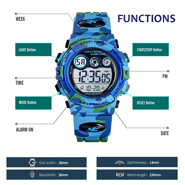 Skmei Kids Military Watch Functions - all SKUs