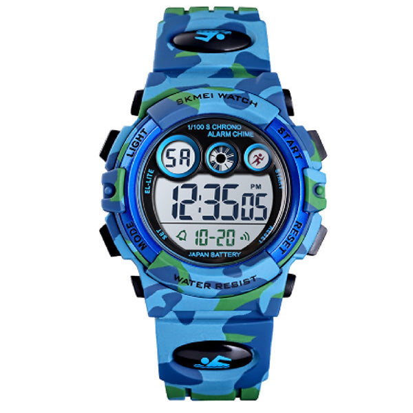 Boys Digital Military Sports Watch, 50M Water Resistant, 7 to 11 year olds, Gift Box, 1547, Main, Light Blue Camo