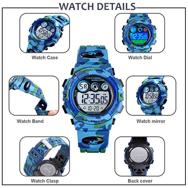 Boys Digital Military Sports Watch, 50M Water Resistant, 7 to 11 year olds, Gift Box, 1547, Details, all SKUs