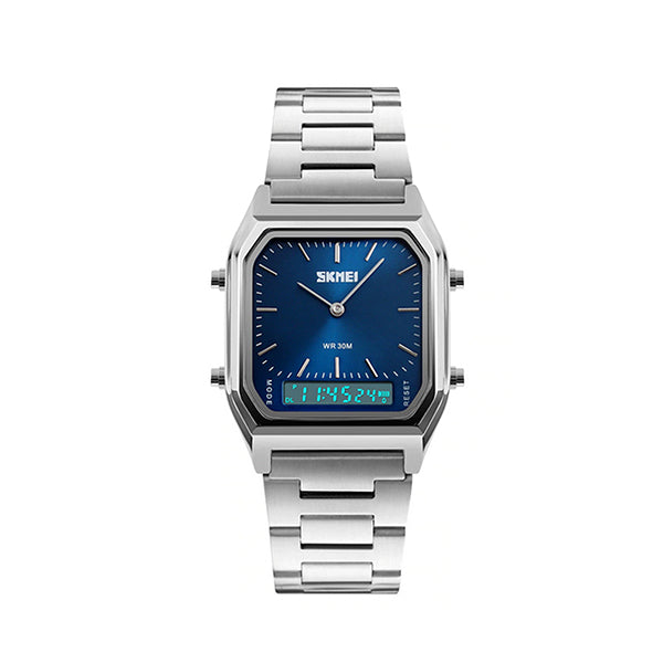 SKMEI Mens Fashionable Watch, Dual Analog w Digital, 30M Water Resistant, Main, Silver