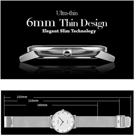 SKMEI Mens Watch, Ultra Thin Design, Stainless Steel, Mesh Strap, Features, Blue/Silver