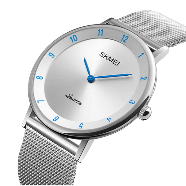 SKMEI Mens Watch, Ultra Thin Design, Stainless Steel, Mesh Strap, Main, Blue/Silver