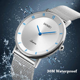 SKMEI Mens Watch, Ultra Thin Design, Stainless Steel, Mesh Strap, 30M Waterproof, Blue/Silver
