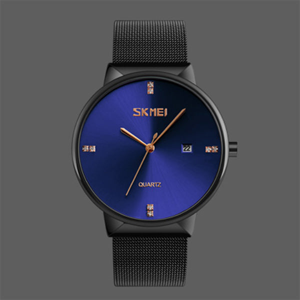 SKMEI Mens Ultra Thin Luxury Stainless Steel Watch, 30M Water Resistant, Alt1, Blue/Black