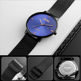 SKMEI Mens Ultra Thin Luxury Stainless Steel Watch, 30M Water Resistant, Alt 2, Blue/Black