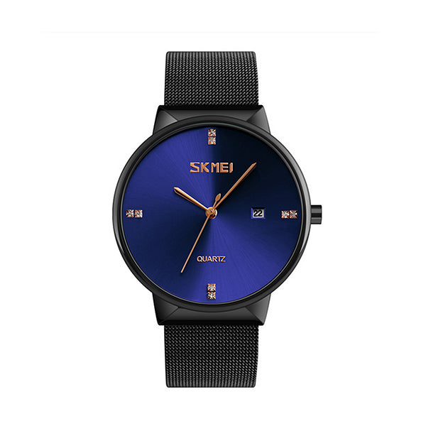 SKMEI Mens Ultra Thin Luxury Stainless Steel Watch, 30M Water Resistant, Main, Blue/Black