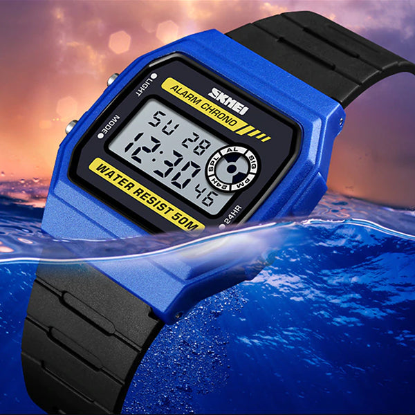 SKMEI Unisex LED Digital Sport Silicone Watch, 50M Water Resistant, Blue