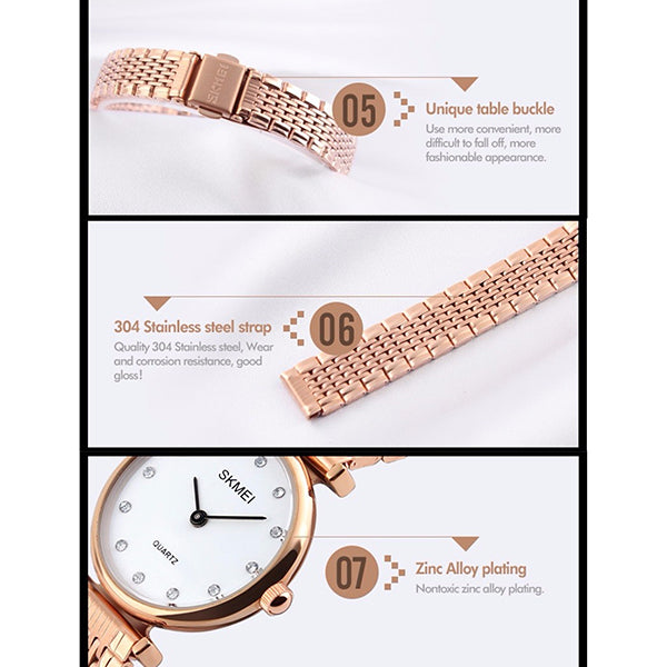 SKMEI Womens Elegant Fashion Watch w Rhinestones, features 3, all SKUs