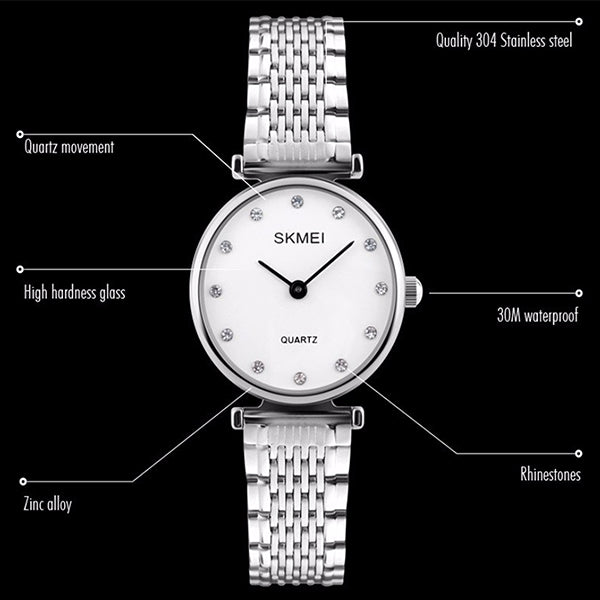 SKMEI Womens Elegant Fashion Watch w Rhinestones, details, all SKUs