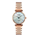 SKMEI Womens Elegant Fashion Watch w Rhinestones, 30M Waterproof, Main, Rose Gold/Shell