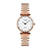 SKMEI Womens Elegant Fashion Watch w Rhinestones, 30M Waterproof, Main, Rose Gold/White