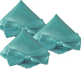 Mens Smooth Satin Feel Formal Pre-Tied Bow Tie and Pocket Square Sets - Gifts Are Blue - 10