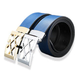 Mens Solid Blue Designer Genuine Leather Belt with Removable Buckle - Gifts Are Blue - 1