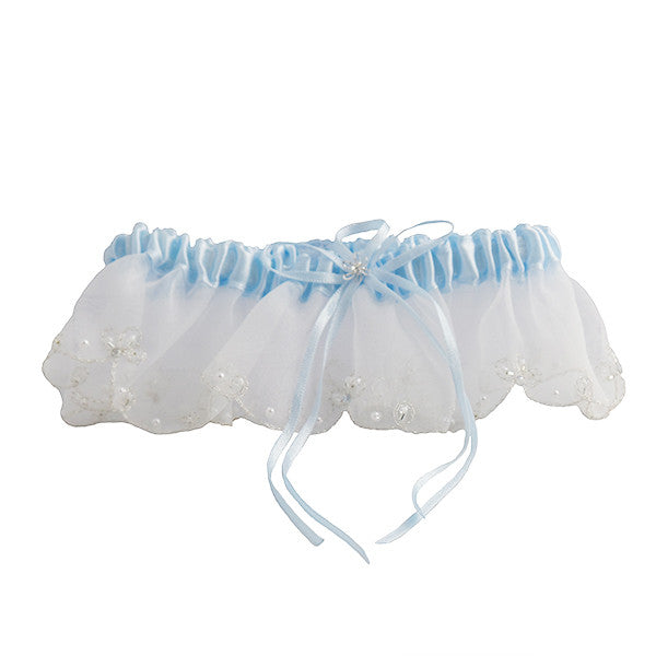 Something Blue Bridal Garter with Pearls Edging - Gifts Are Blue