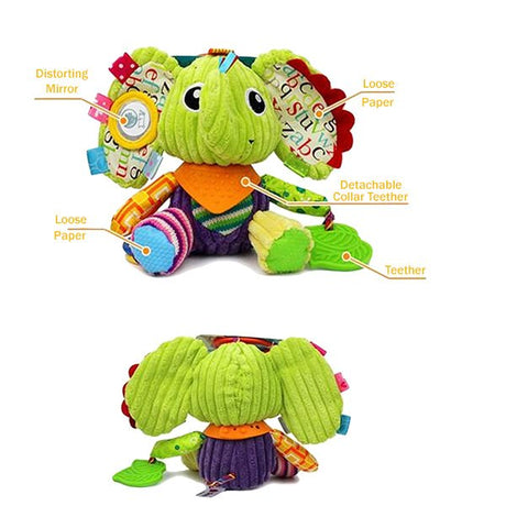 Sozzy Plush Baby Animals Multi Sensory Developmental Activity Toy, 3 to 36 Months, Details, Green Elephant