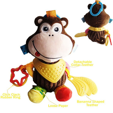 Sozzy Plush Baby Animals Multi Sensory Developmental Activity Toy, 3 to 36 Months, Details, Brown Monkey