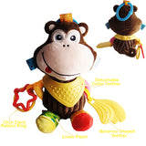 Sozzy Plush Baby Animals Multi Sensory Developmental Activity Toy, 3 to 36 Months, Details, Brown Monkey