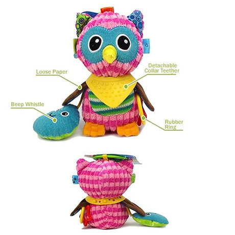 Sozzy Plush Baby Animals Multi Sensory Developmental Activity Toy, 3 to 36 Months, Details, Pink Owl
