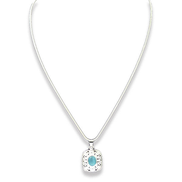 925 Sterling Silver Necklace with Ocean Blue Stone - Gifts Are Blue - 1