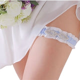 Stylish White and Blue Wedding Garter with Rhinestone Decoration - Gifts Are Blue - 2