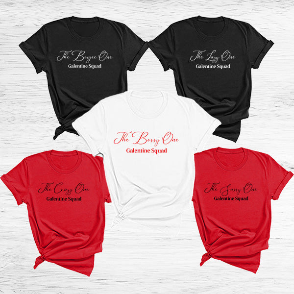 Galentine Squad shirts for everyone of your girls.  Great matching shirts for a Galantine Party on Valentine's Day. It's available in a variety of shirt styles and colors for Petite through Womens Plus sizes. all SKUs