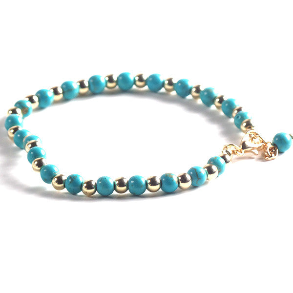 Stylish Double Anklet with Turquoise Beads and Gold Plated Chain - Gifts Are Blue - 4