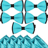 Mens Blue and Black Formal Event Pre-Tied Bow Ties and Pocket Square Sets - Gifts Are Blue - 9