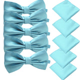 Solid Matching Pre-Tied Bow Tie and Pocket Square Sets for For Formal Events - Gifts Are Blue - 2
