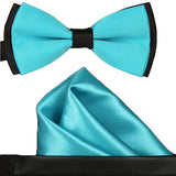 Mens Blue and Black Formal Event Pre-Tied Bow Tie and Pocket Square - Gifts Are Blue - 6