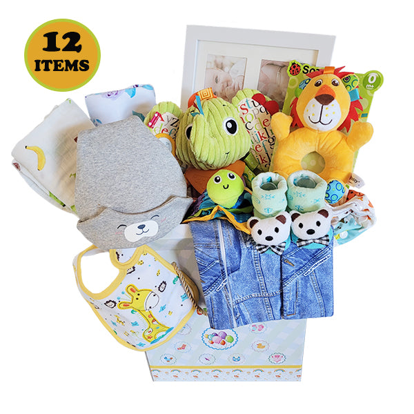 Gifts Are Blue Unisex Baby Bundle Gift Set Basket for Baby Shower, 12 items