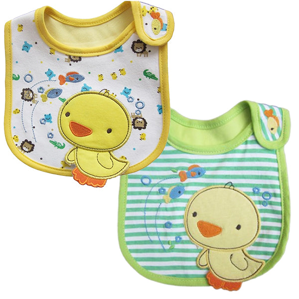 2 Pack of Baby Waterproof Cotton Bibs with Embroidered Designs - Gifts Are Blue - Unisex Baby Bib Ducky Design