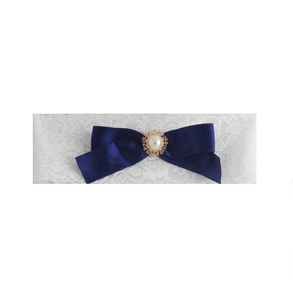 Vintage Wedding Bride Lace Garter with Navy Bow (Plus Size) - Gifts Are Blue - 1