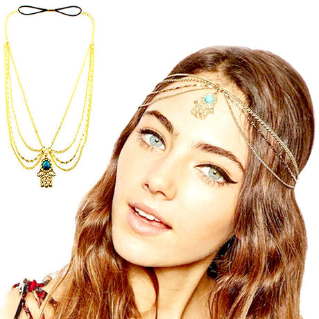 Vintage Gold Plated Turquoise Hair Chain / Headband - Gifts Are Blue - 1